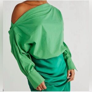 NWT Free People Mila Poplin Top Jade Jungle